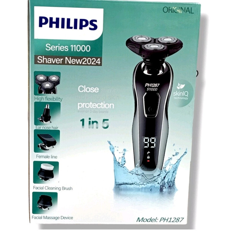 ریش تراش فوق هوشمند حرفه ای فلیپس PHILIPS پنج کاره ماساژور صورت ، فیس براش ، دماغ زن ، سه تیغ ، خط زن