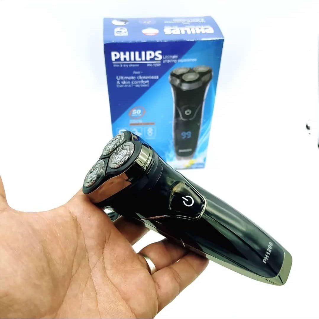ریش تراش سه تیغ فلیپس مدل PH1290 قابل استفاده خشک و مرطوب ضد آب با تیغه استیل ضد زنگ صفر زن و خط زن با نمایشگر LED
