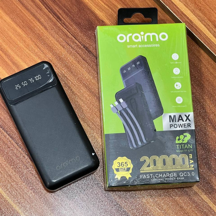 پاوربانک Oraimo اصلی 20000mla در بسته بندی شیک کیفیت بسیار عالی