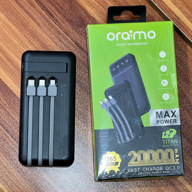 پاوربانک Oraimo اصلی 20000mla در بسته بندی شیک کیفیت بسیار عالی
