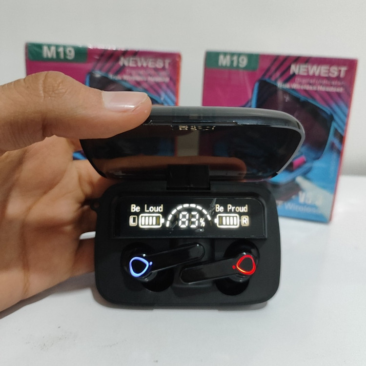 ایرپاد بلوتوثی m19 دارای پاوربانک اظطراری و چراغ قوه قوی کیفیت عالی بالاترین نسخه بلوتوث ورژن جدید