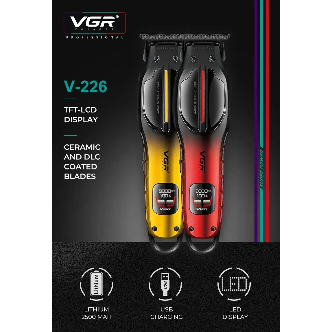 ماشین اصلاح وی جی آر مدل VGR V-226 با تیغه سرامیک برش مستقیم