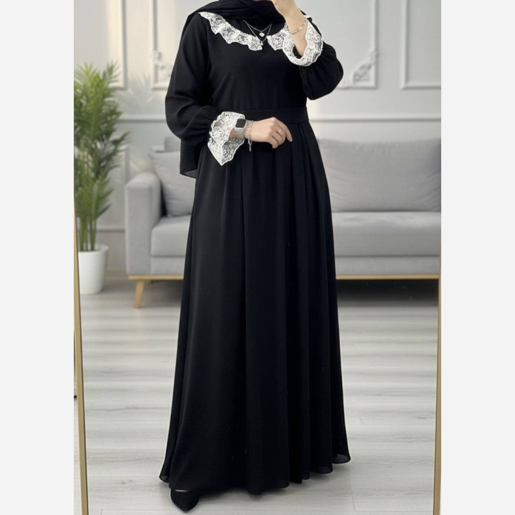 مانتو عبایی یقه گیپور دار