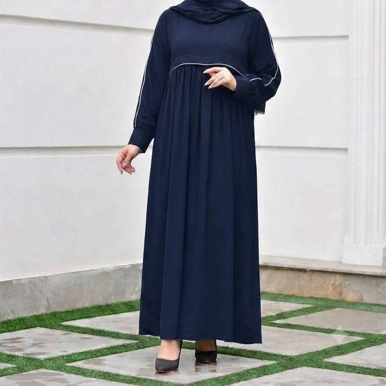 مانتو عبایی جیب دار مدل نفیسه رنگ سورمه ای سیر