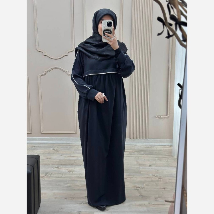 مانتو عبایی جیب دار مدل نفیسه رنگ سورمه ای سیر