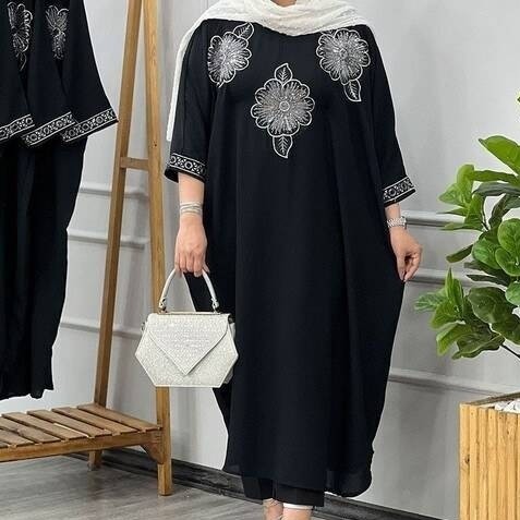 مانتو عبایی طرح سه گل الیزه با کیفیت