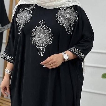 مانتو عبایی طرح سه گل الیزه با کیفیت