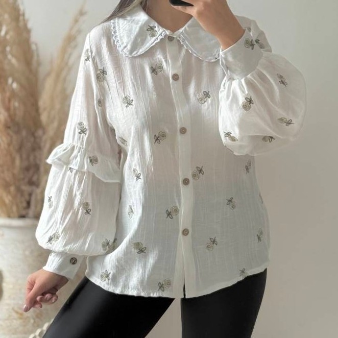 شومیز مانتویی تابستانی گلدوزی شده قد 65