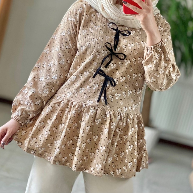 مانتو عروسکی جلوبسته گلدار تابستانی