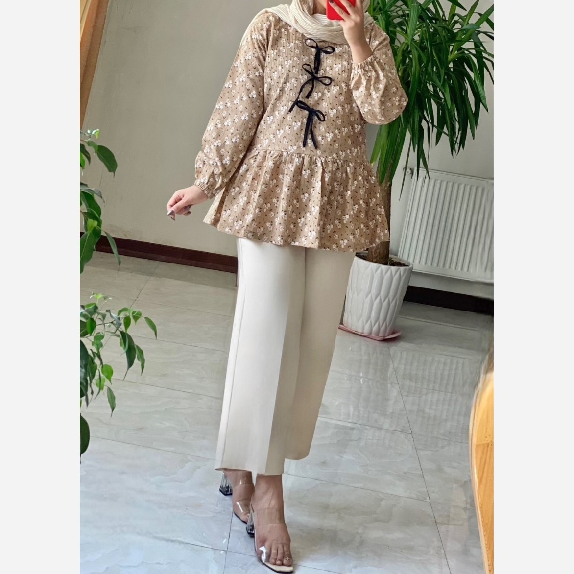 مانتو عروسکی جلوبسته گلدار تابستانی