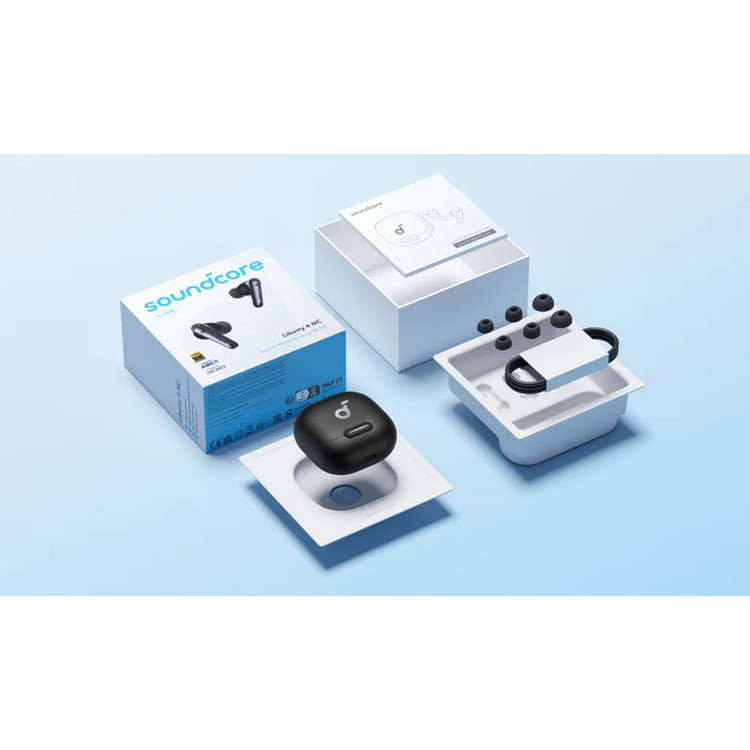 هدفون بلوتوثی انکر مدل Soundcore Liberty 4 NC با نویز کنسلینگ فعال (ANC)، درگاه شارژ USB Type-C، پشتیبانی از فرمان لمسی، مقاوم در برابر پاشش آب
