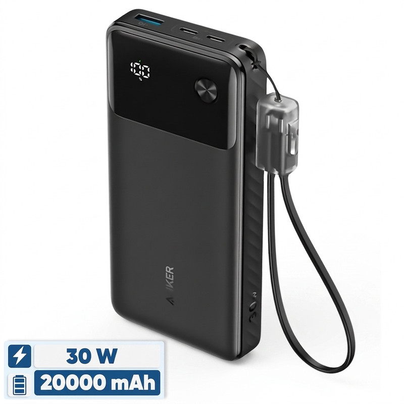 پاوربانک 30 وات انکر مدل A1384 ظرفیت 20000 میلی آمپر ساعت به همراه کابل USB-C
