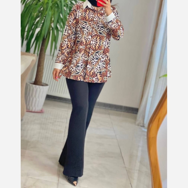 شومیز مجلسی پلنگی الیزه گرم بالا