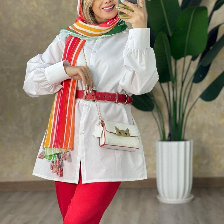 شومیز سفید ساده زیر مانتویی