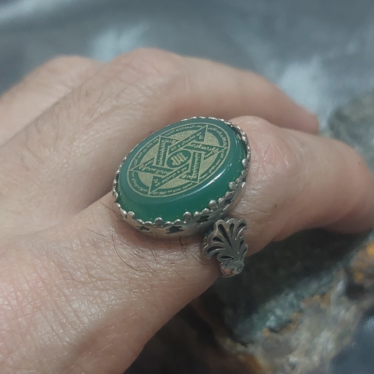 انگشتر آلیاژ نقره روس عقیق سبز اصل