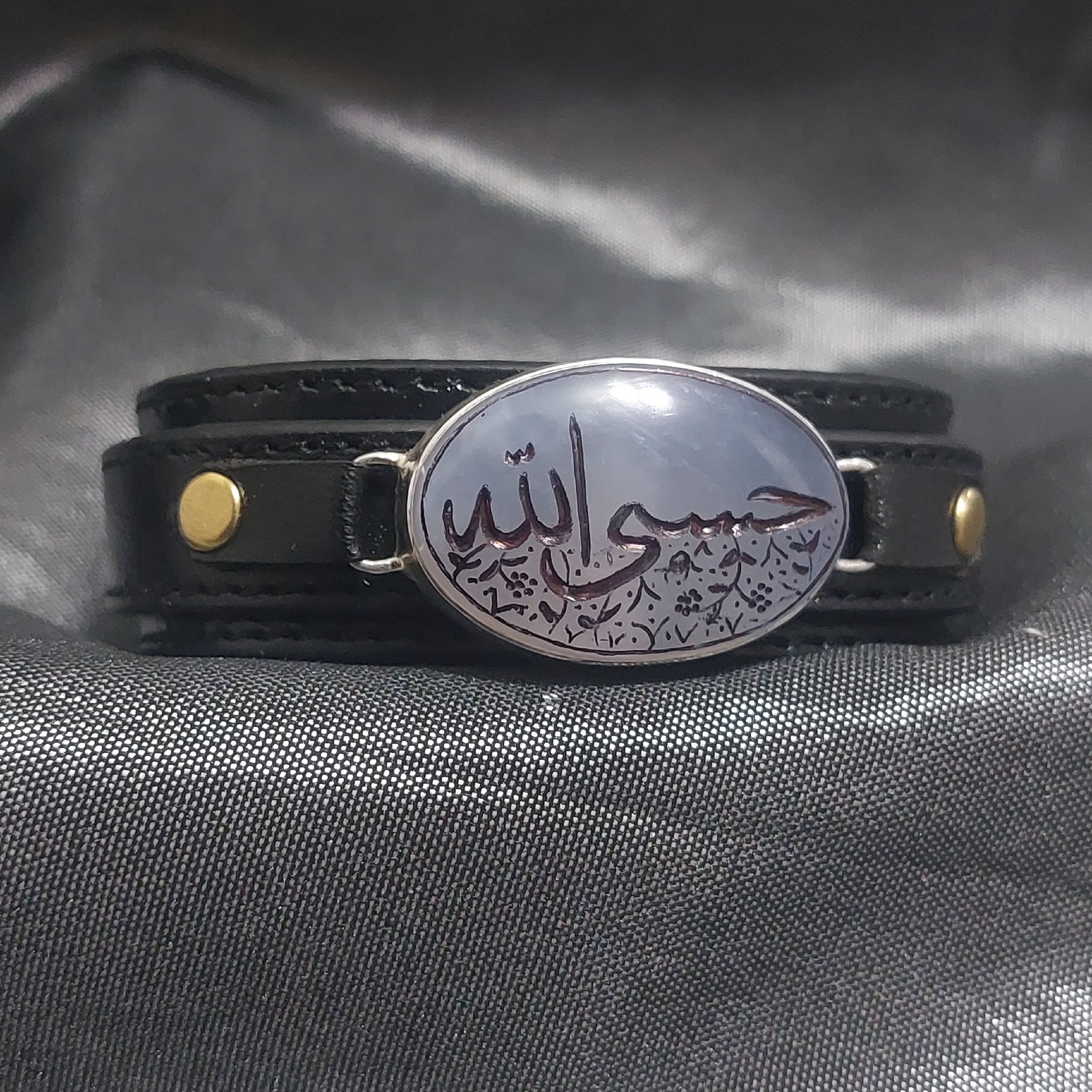 دستبند چرم طبیعی عقیق کبود اصل فریم نقره