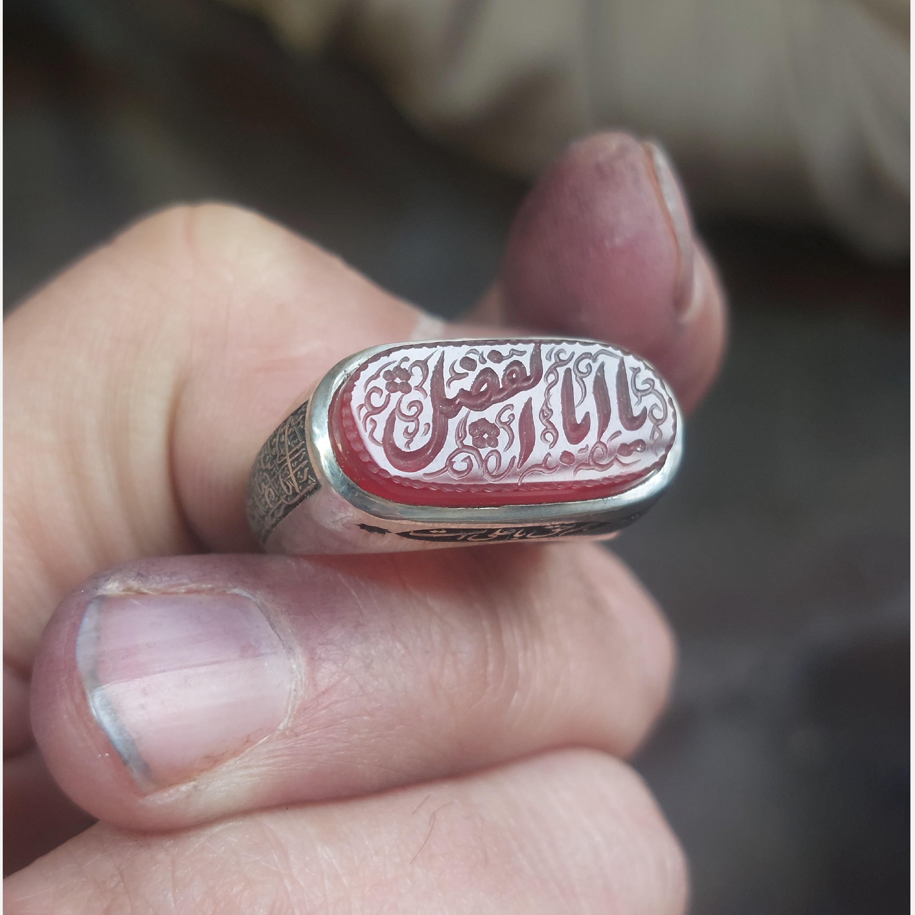 انگشتر نقره کپسولی عقیق قرمز خراسانی اصل یا ابالفضل