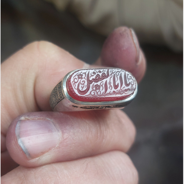 انگشتر نقره کپسولی عقیق قرمز خراسانی اصل یا ابالفضل