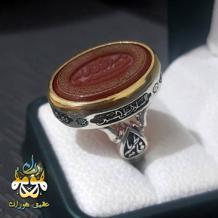 انگشتر نقره عقیق قرمز اصل حکاکی حسبی الله برجسته و آیت الکرسی