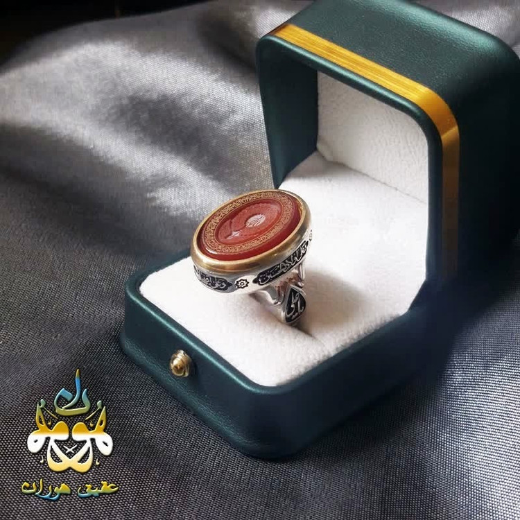 انگشتر نقره عقیق قرمز اصل حکاکی الله و آیت الکرسی