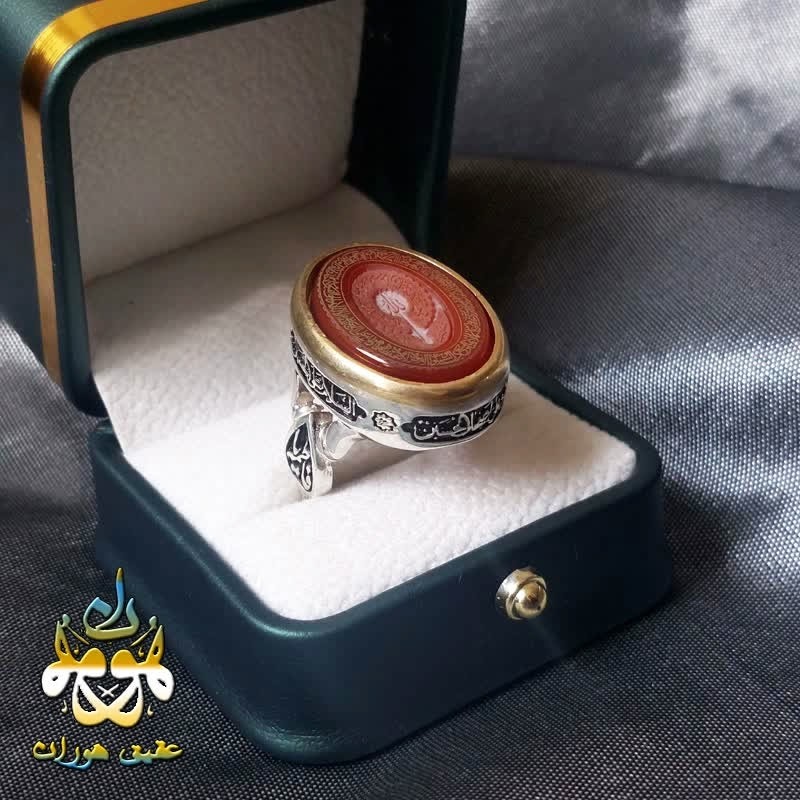 انگشتر نقره عقیق قرمز اصل حکاکی الله و آیت الکرسی