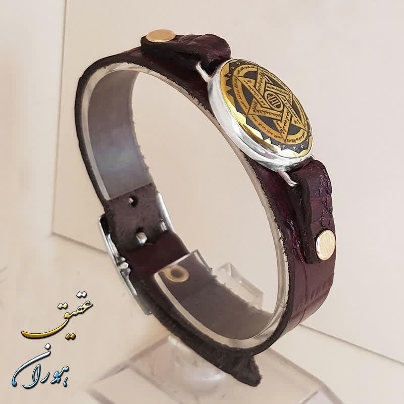 دستبند چرم حدید طلایی اصل ستاره سلیمان