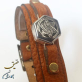 دستبند چرم حدید نقره ایی ستاره سلیمان شش ضلعی