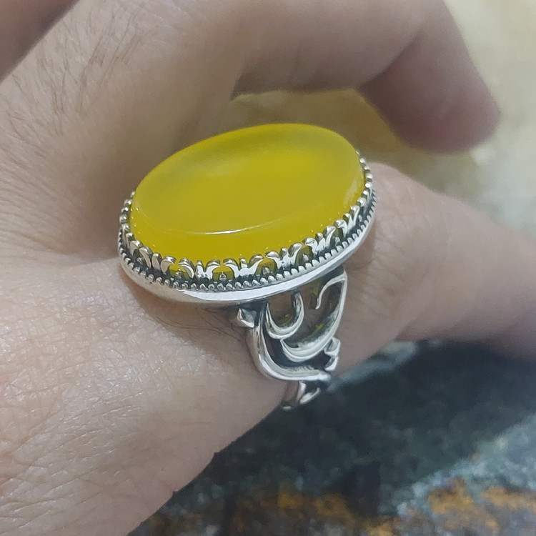انگشتر نقره عقیق زرد اصل مردانه