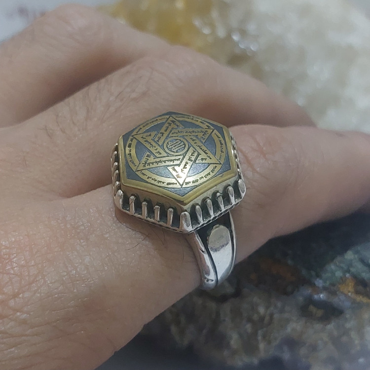 انگشتر حدید طلایی ستاره سلیمان و حرز امام جواد