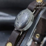 دستبند حدید نقره ای اصل ستاره سلیمان و آیت الکرسی و عین علی