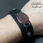 دستبند چرم عقیق قرمز اصل ستاره سلیمان