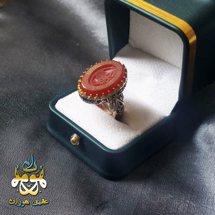 انگشتر نقره عقیق قرمز اصل حکاکی نام امام حسین علیه السلام