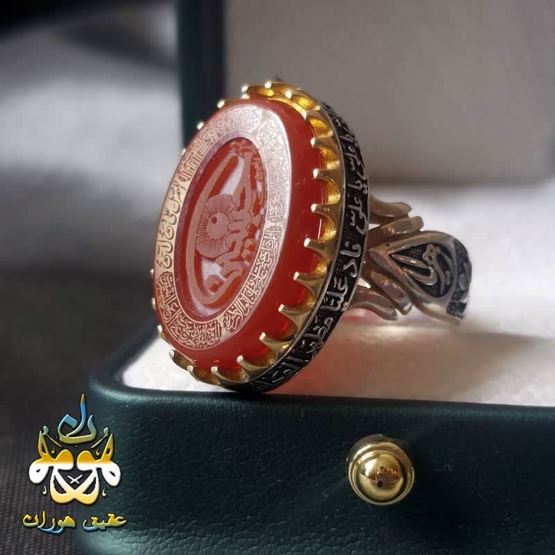 انگشتر نقره عقیق قرمز اصل حکاکی نام امام حسین علیه السلام