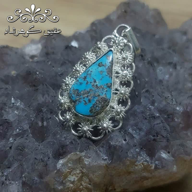 گردنبند نقره فیروزه نیشابوری اصل زنانه
