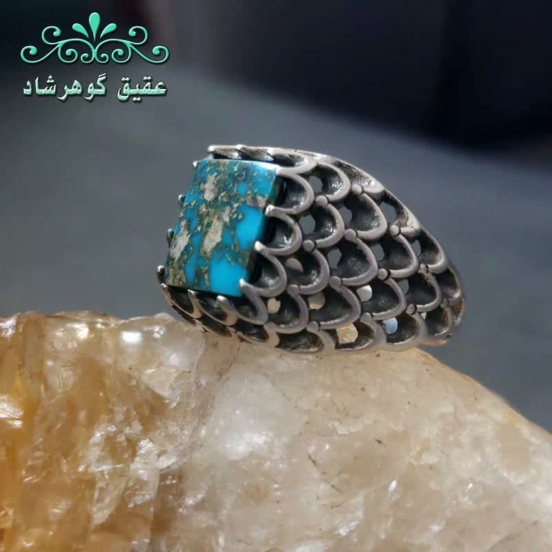 انگشتر نقره فیروزه نیشابوری شجری اصل مستطیلی