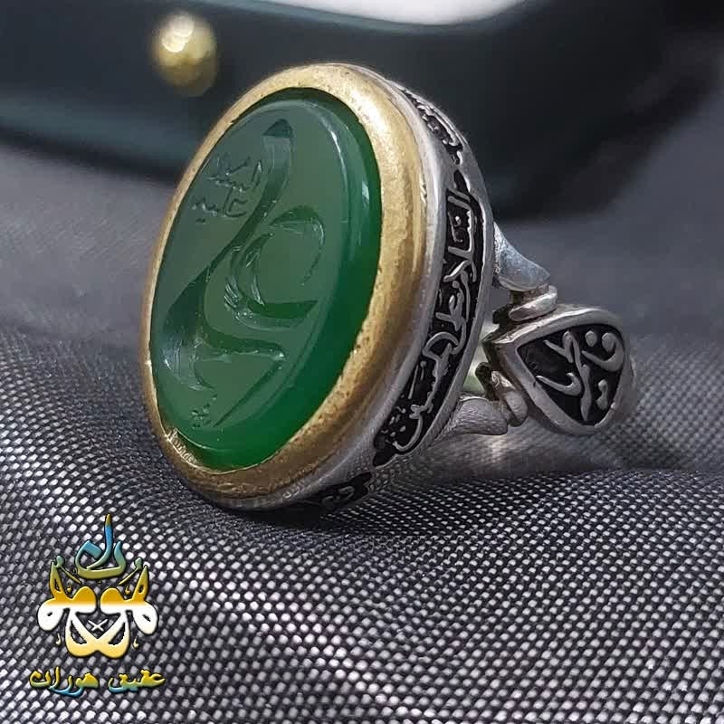 انگشتر عقیق سبز اصل حکاکی علی علیه السلام