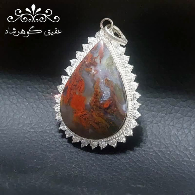 گردنبند نقره عقیق شجری اصل اشکی دورجواهری زنانه