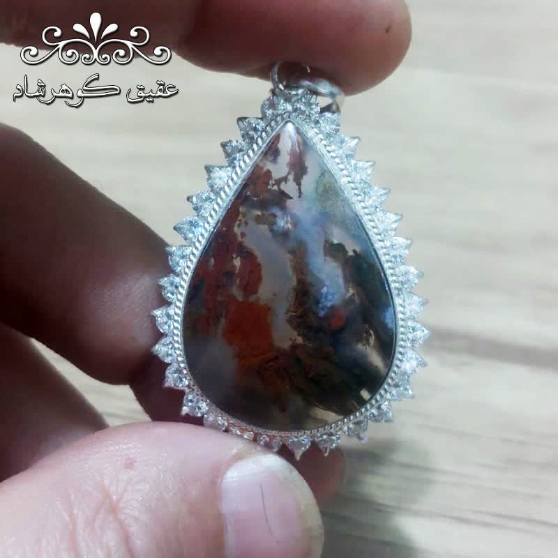 گردنبند نقره عقیق شجری اصل اشکی دورجواهری زنانه