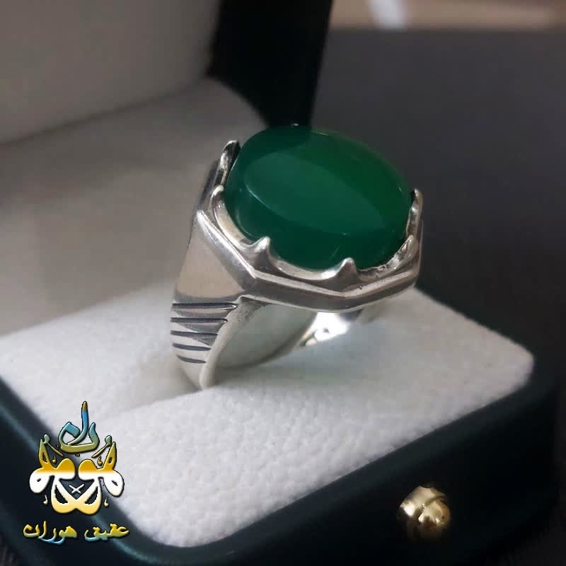 انگشتر عقیق سبز اصل تراش دایره