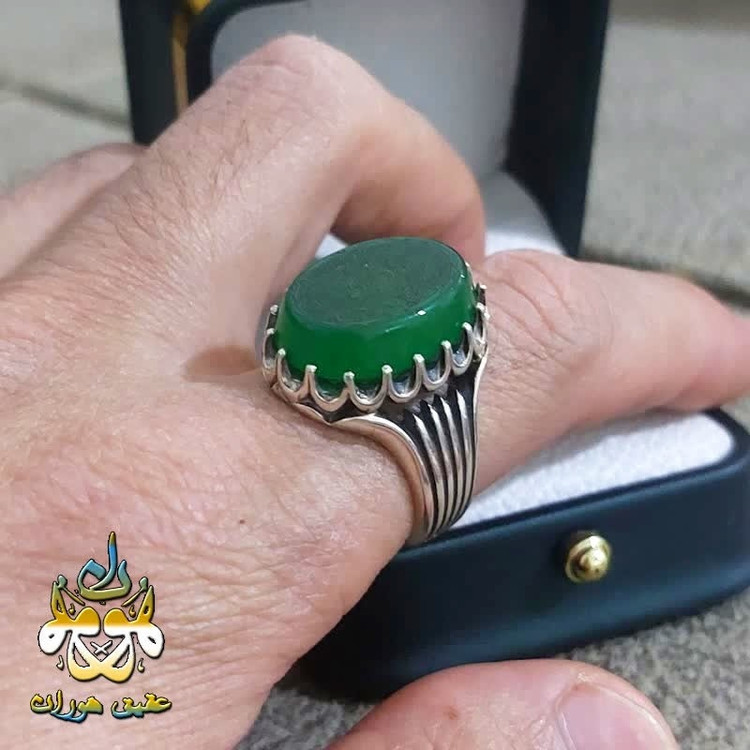 انگشتر عقیق سبز اصل حکاکی ده دعا