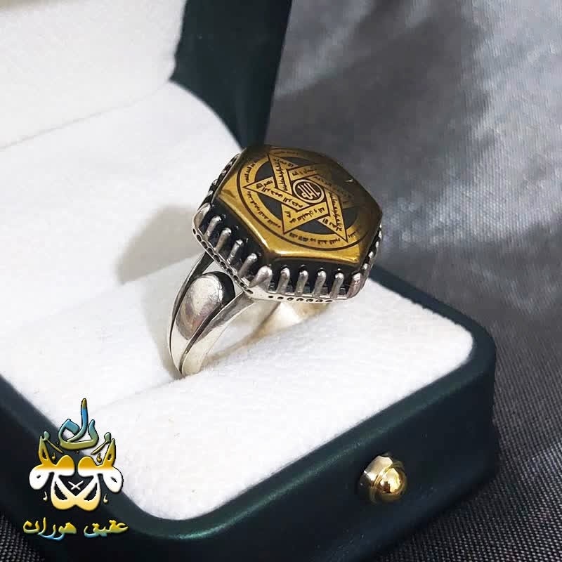 انگشتر حدید طلایی ستاره سلیمان مردانه شش ضلعی