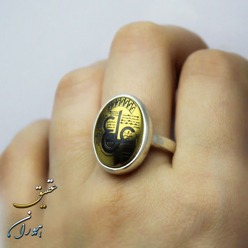 انگشتر نقره 925 عیار با نگین حدید طلایی عین علی و رکاب ساده