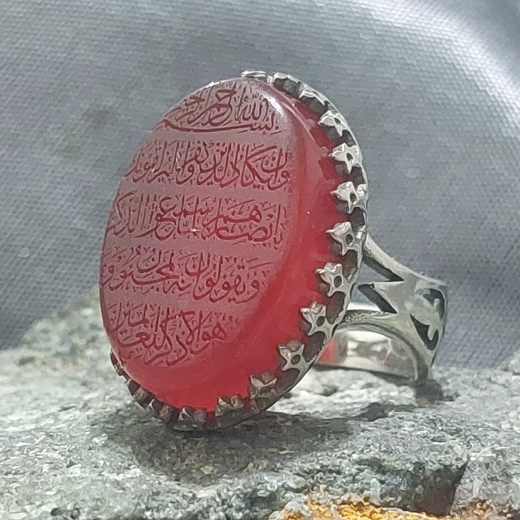 انگشتر نقره روس عقیق قرمز خراسانی اصل حکاکی وان یکاد