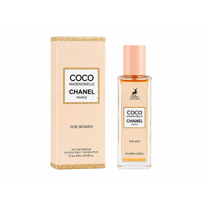 عطر جیبی زنانه الحمبرا مدل COCO CHANEL حجم 35 میلی‌لیتر با رایحه گل‌های شرقی چوبی و پخش بوی قوی