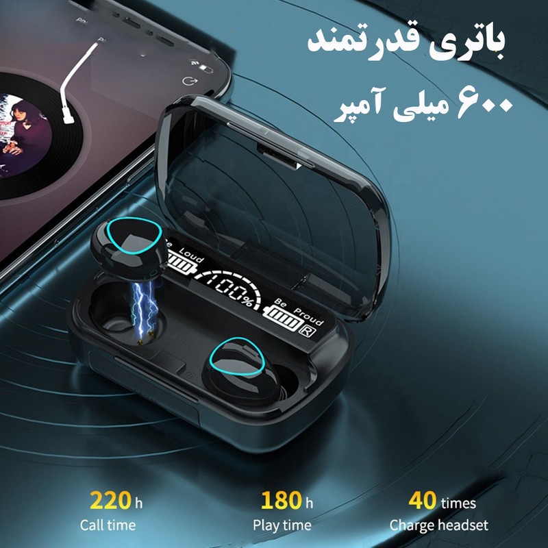 ایرپاد M10 اورجینال شارژ بالا لمسی ورژن 5/3 میکروفن عالی گیمینگ ضدآب پاوربانک دار کیفیت درجه یک صحفه نمایش دار