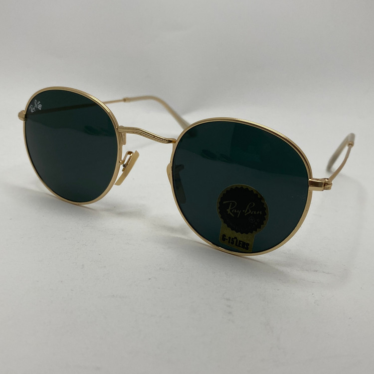 عینک آفتابی ریبن rayban گرد مشکی طلایی شیشه سنگ RB 3447