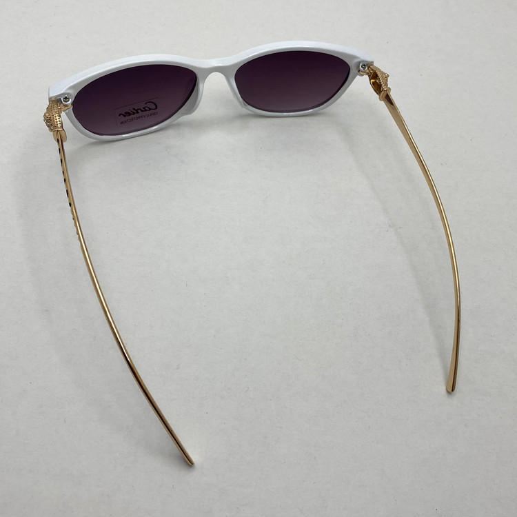 عینک آفتابی زنانه کارتیر Cartier دسته نگین کاری شده سفید عدسی مشکی