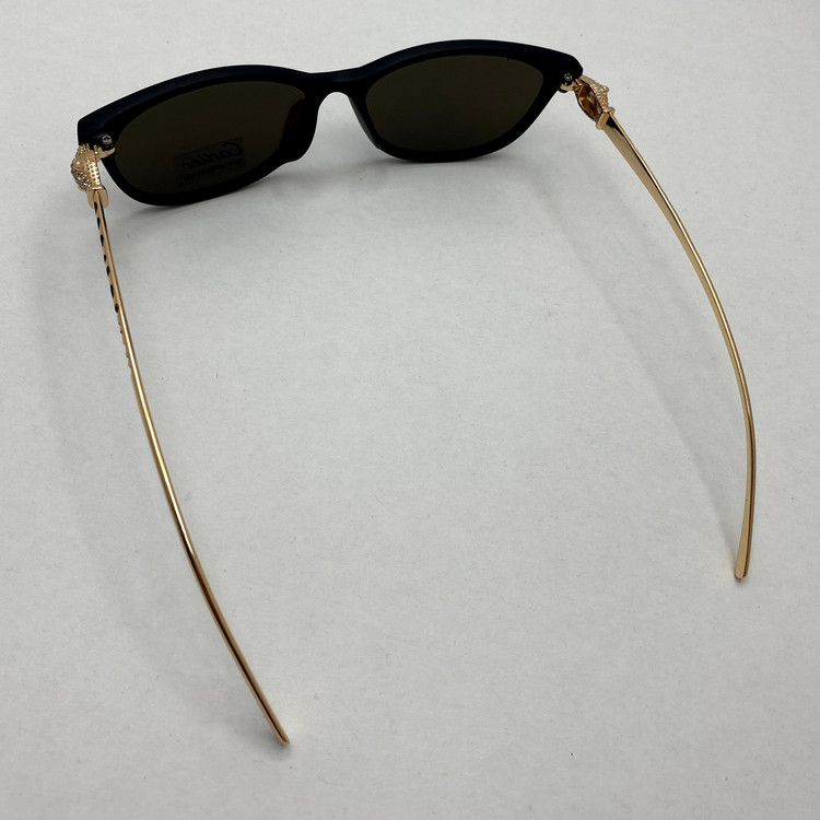 عینک آفتابی زنانه کارتیر Cartier دسته نگین کاری شده خاص و لاکچری فریم مشکی عدسی آبی