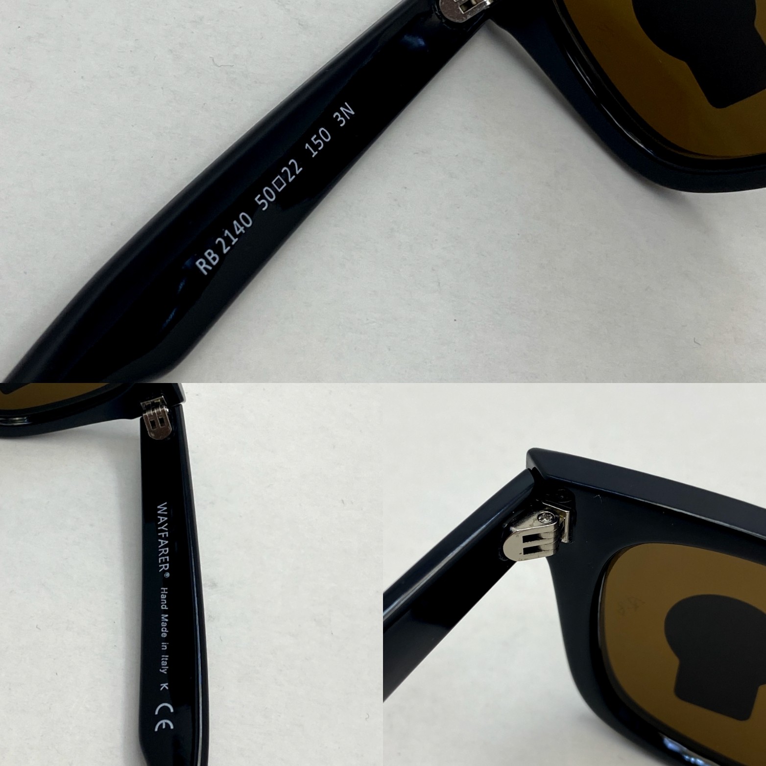 عینک آفتابی ویفرر ریبن rayban WAYFARER شیشه سنگ قهوه ای فریم براق سایز 50 به همراه پک کامل اورجینال RB2140