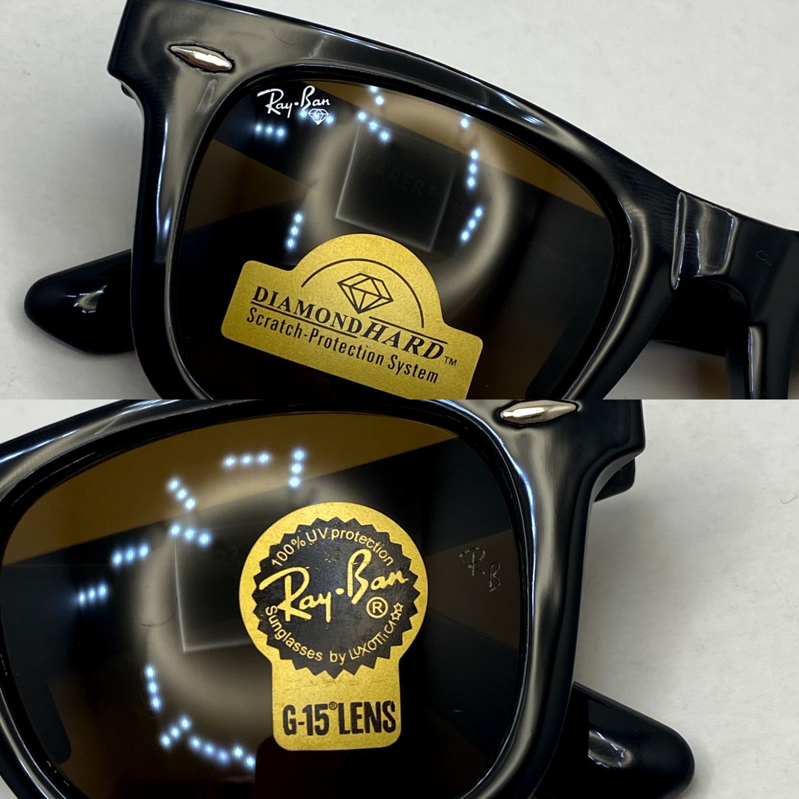عینک آفتابی ویفرر ریبن rayban WAYFARER شیشه سنگ قهوه ای فریم براق سایز 50 به همراه پک کامل اورجینال RB2140